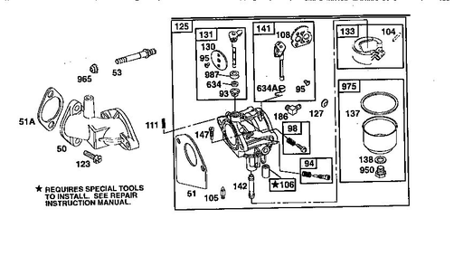 Carburetor Assembly Diagram and Parts List for 195702-4015  Briggs and Stratton Engine